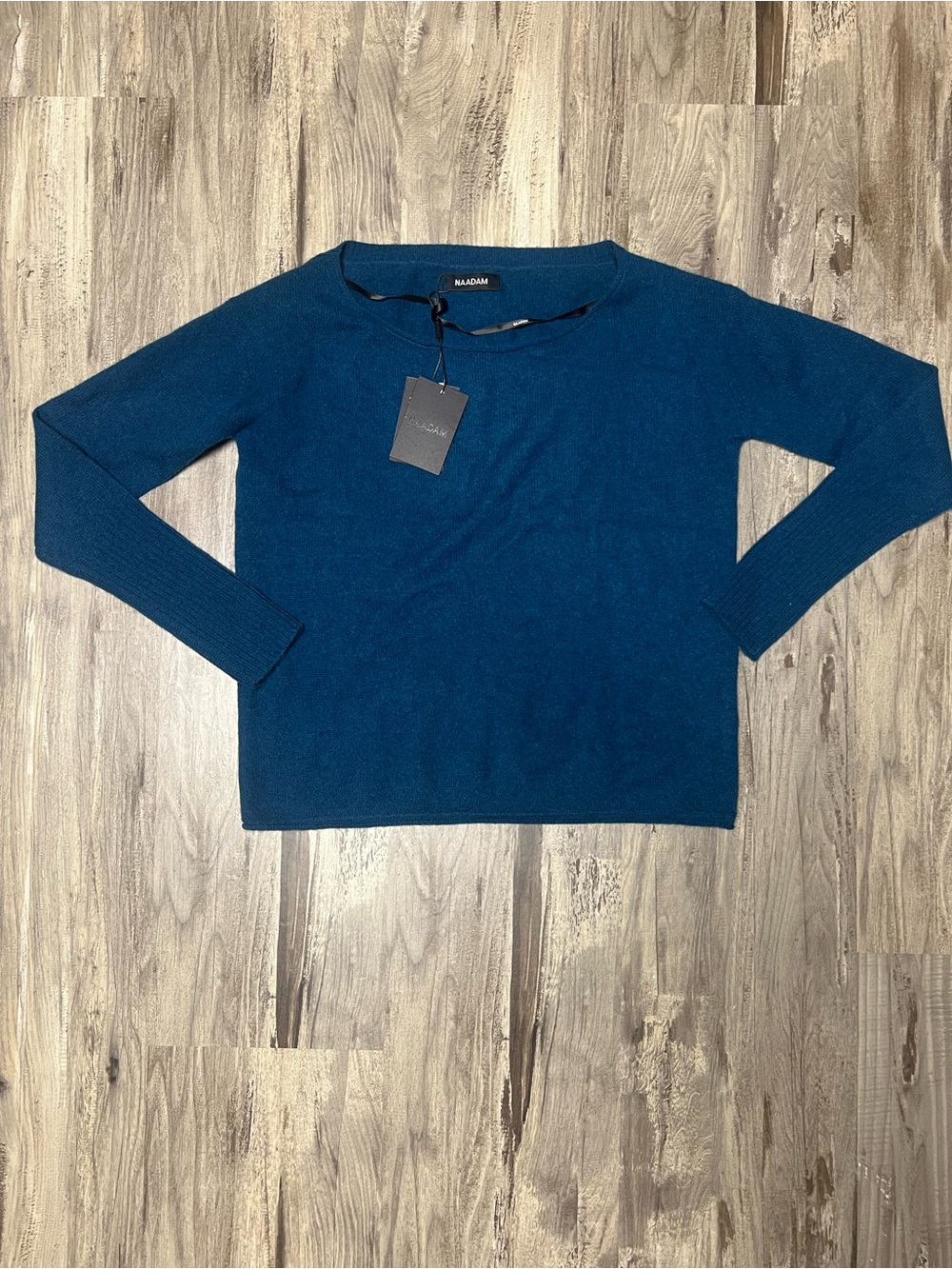 NWT NAADAM 100% Cashmere Boatneck Sweater Peacock Blue Teal Boxy Relaxed XS